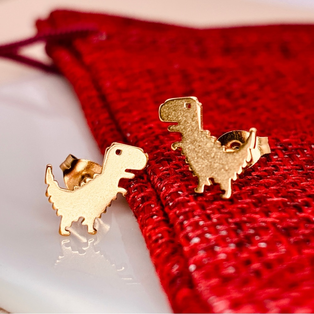 Gold Dinosaur Petite Stud Earrings - Picture 4 of 6